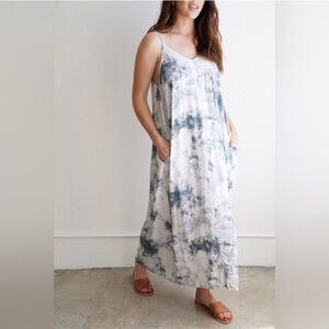 Carly Jean Los Angeles CJLA Karina maxi strap dress mauve rose tie dye large